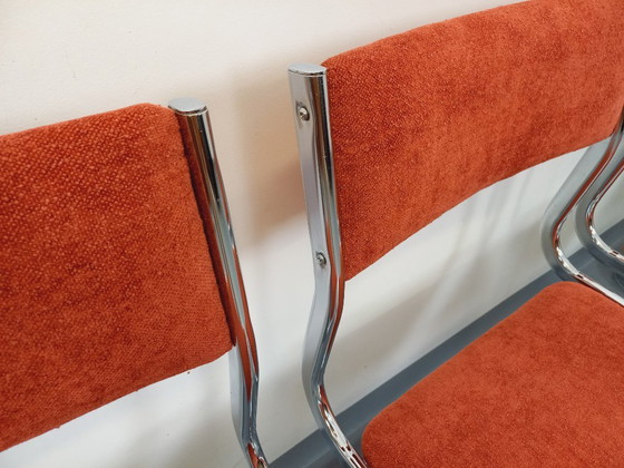 Image 1 of Suite of 4 vintage cantilever chairs in chromed metal and fabric from the 70s