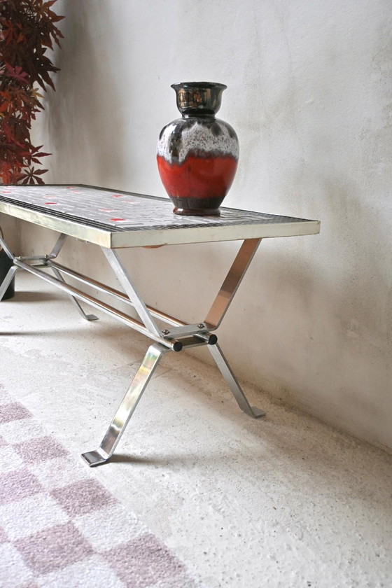 Image 1 of Couchtisch aus den 1970er Jahren mit Fliesenplatte und Chromsockel