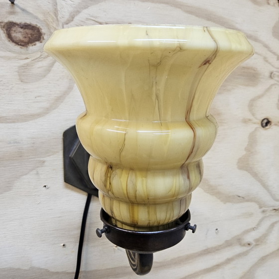 Antieke Art Deco Wandlamp / Nachtlampje (Gemarmerd Glas) Geometrisch – Wandlampen (photo 6 of 15)