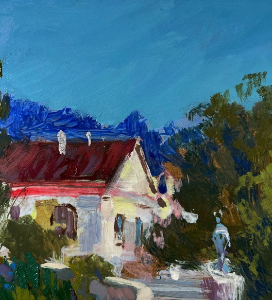 Image 1 of Original Oil Painting Summer Houses Landscape A walk through the city streets