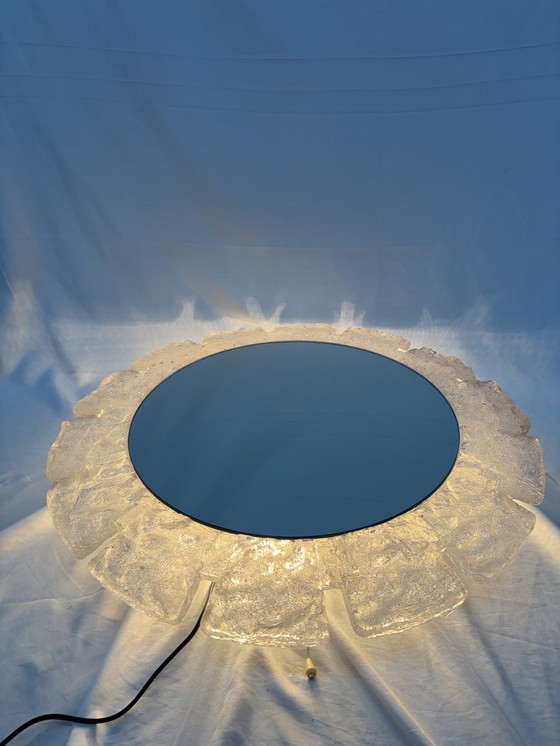 Image 1 of Specchio da parete vintage illuminato in vetro ghiacciato, Hillebrand anni '70