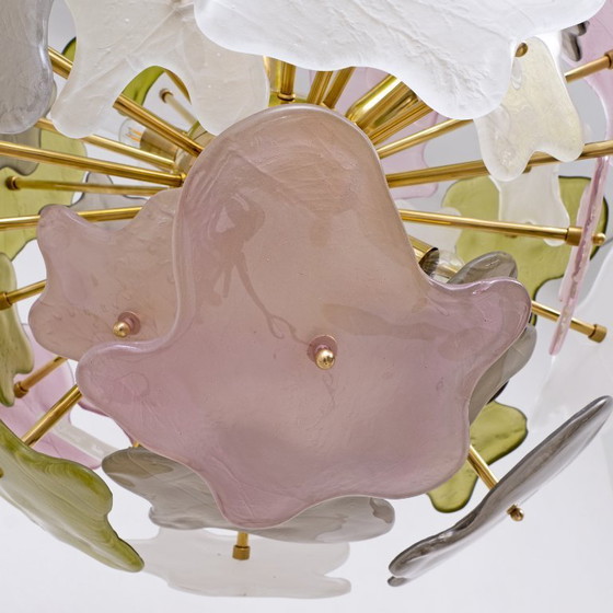 Image 1 of Italienischer Sputnik-Kronleuchter aus Muranoglas in Pastellfarben und poliertem Messing