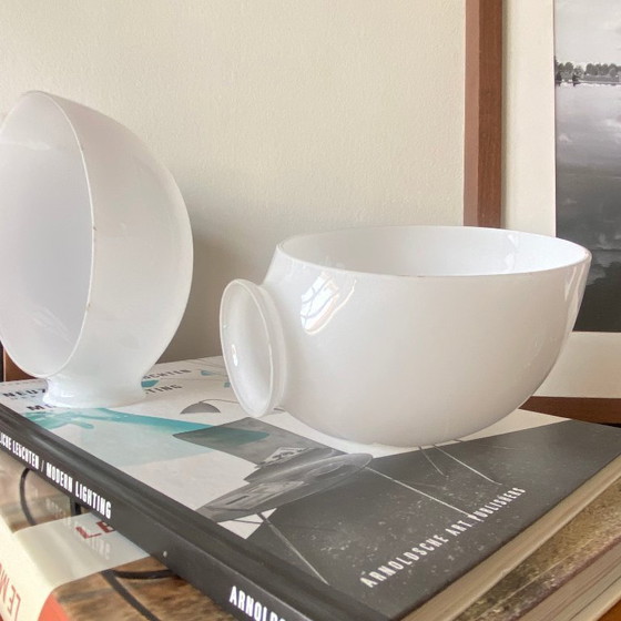 Image 1 of 2 opaline glass reflectors, half-egg shaped, for antique lamps