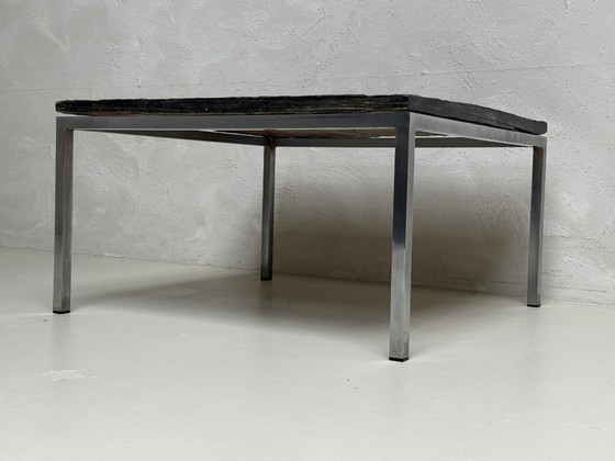 Image 1 of Mid-Century coffee table with stone top and chrome base