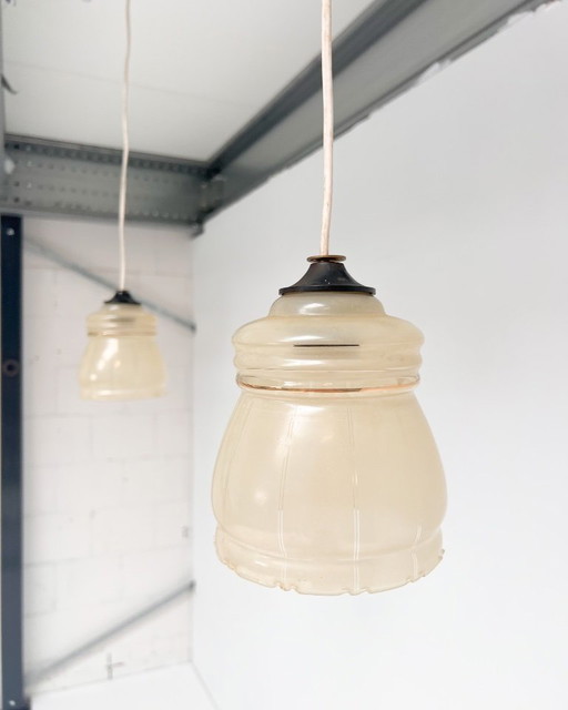 Set aus 2 Vintage-Deckenlampen in Beige, 1960er Jahre – plafondlampen, Glass