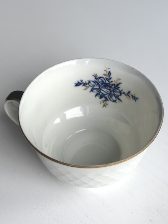 Image 1 of Fine China - Servizio in porcellana della RDT, 22 pezzi | Blu e oro, pareti sottili
