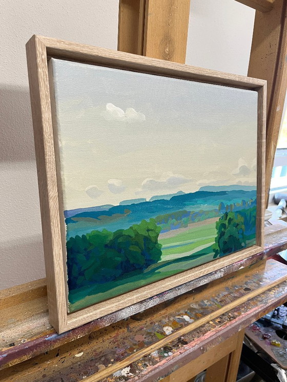 Image 1 of Paisaje de verano, pinturas acrílicas sobre lienzo, cuadro original con marco, 43 x 33 cm