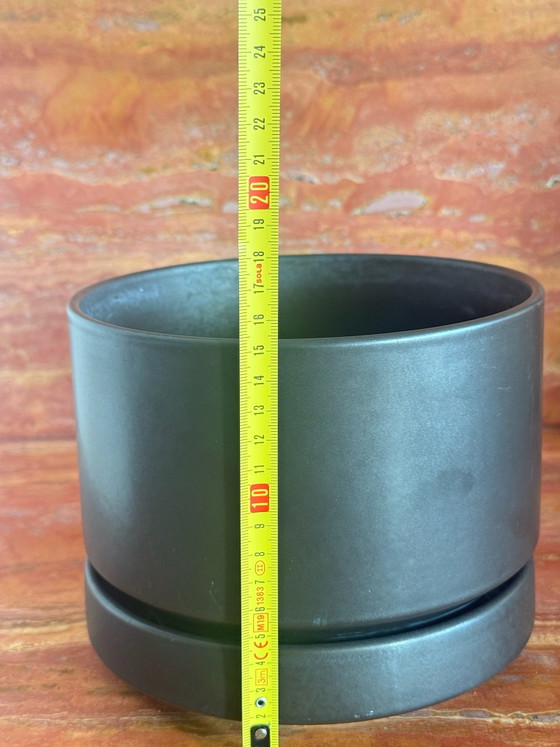 Arabia Finland, Pair of vintage ceramic Plant pots, brown & white, Creme (photo 5 of 8)