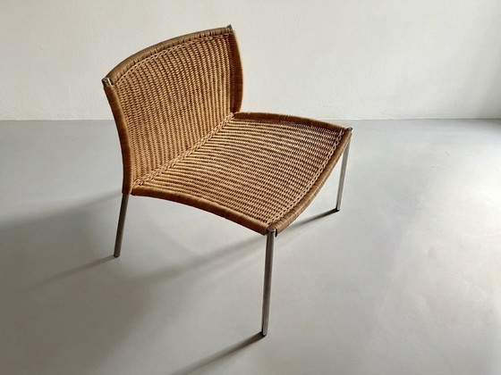 Image 1 of Vintage rattan lounge chair with chrome legs