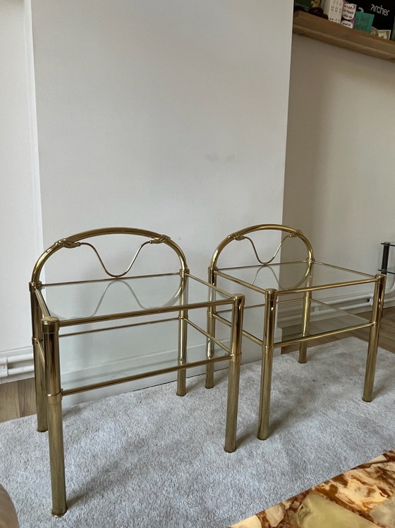Vintage Nightstands or Side Tables | Hollywood Regency, Glass, Brass, Gold (photo 5 of 6)
