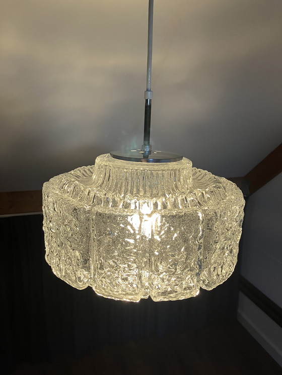 Image 1 of Vintage IJsglas Hanglamp van Glashutte Limburg Duitsland