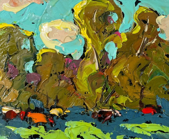 Image 1 of Original Oil Painting Summer Trees Landscape Where the field meets the forest