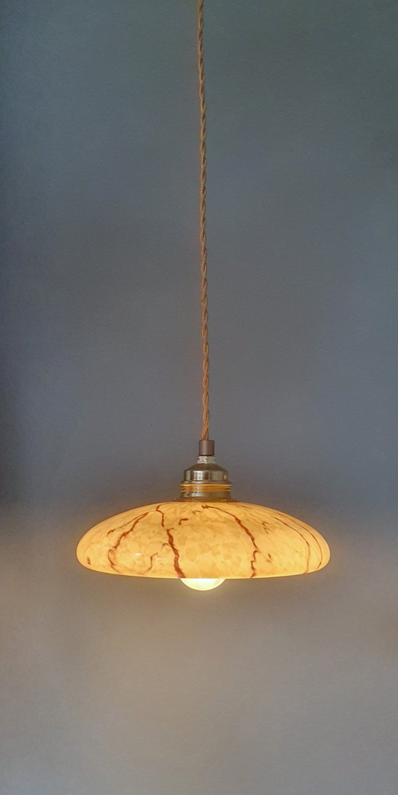Image 1 of Suspension vintage - verre opalin - abat-jour marbré