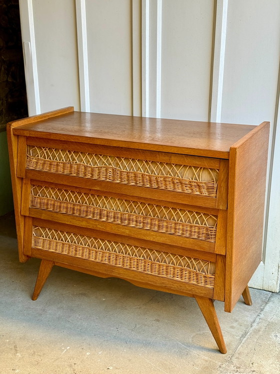 50s/60s Scandinavian Oak and Rattan Dresser, Chest of drawers (photo 10 of 14)