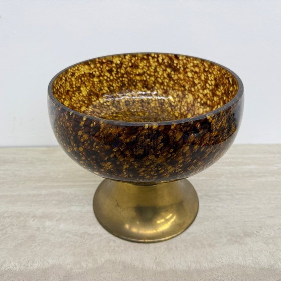 Image 1 of Italian murano glass with brass center piece bowl , 1970s