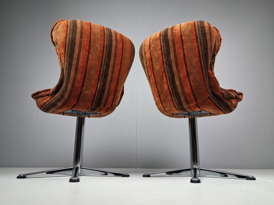 Set van 2 Vintage Draaifauteuils, Jaren 70 – Draaistoelen, Chrome, Textile (photo 6 of 10)