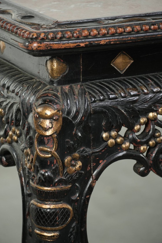 Image 1 of Schitterende niet veel voorkomende kleurrijke antieke Chinese 19e eeuwse houten sidetable/ opiumtafel met een marmeren blad