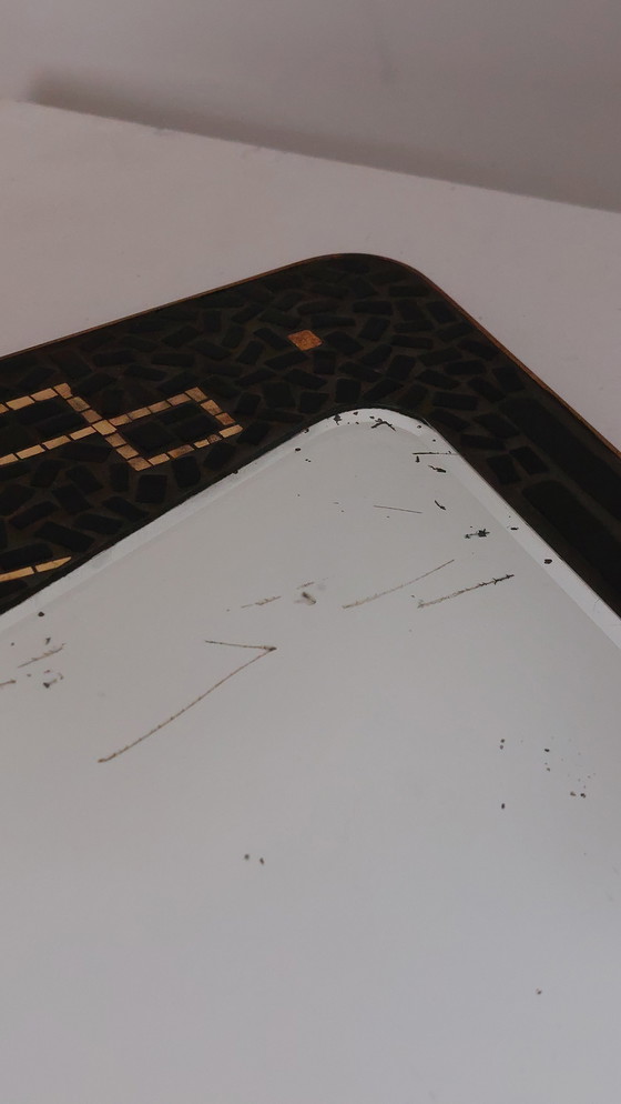 Image 1 of Vintage mid-century kidney mirror mosaic brass