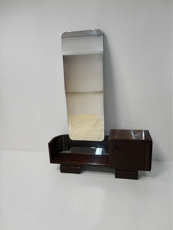 Image 1 of Streamline - Art Deco dressing table with beveled mirror and walnut burl veneer – Germany 1940s / 1950s