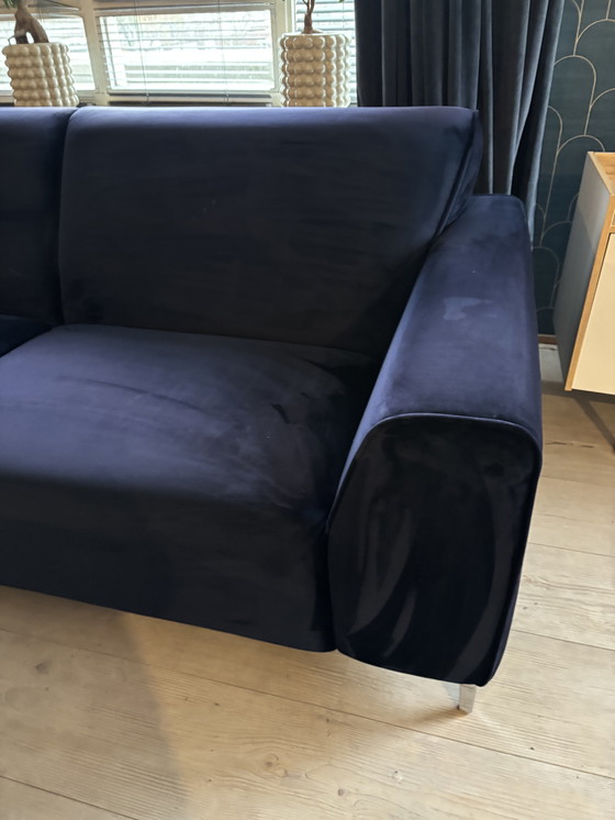 Image 1 of Navy velvet corner sofa