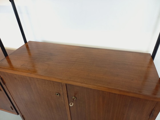 Image 1 of Libreria doppia componibile vintage italiana in legno e metallo degli anni '60