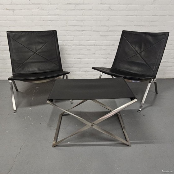 Image 1 of Set da salone in 3 pezzi Poul Kjærholm per Fritz Hansen PK22 e PK91 rivestito in pelle. Bellissime condizioni.