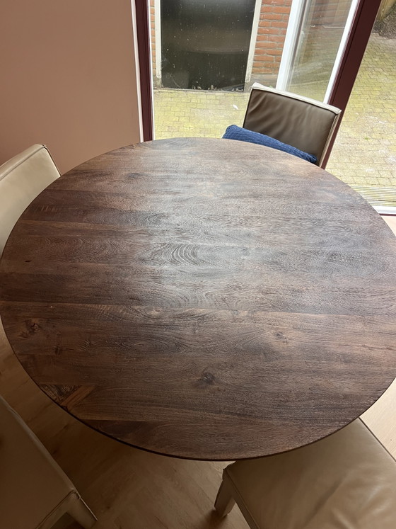 Image 1 of Walnut wood round dining table
