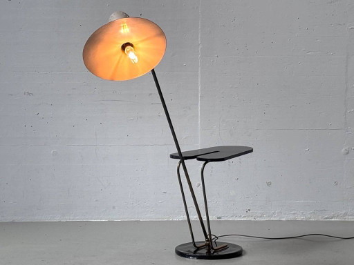 Seltene BAG Turgi Stehleuchte mit Ablage, Carl Moor, 1950 – vloerlampen, Metal