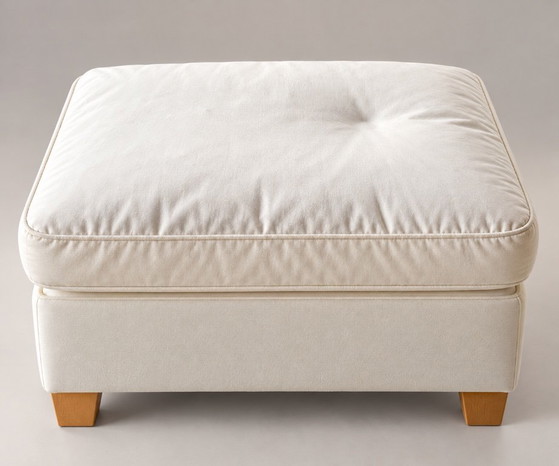 Minotti Armchair with matching Ottoman, Italian Design, Cream-colored Fabric, Textile, Wood, Creme, Modern (photo 3 of 6)