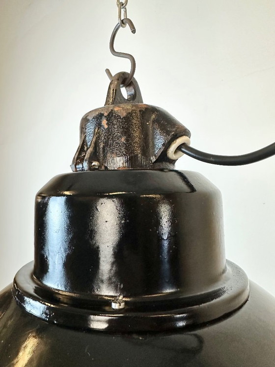 Image 1 of Industrial Black Enamel Factory Lamp with Cast Iron Top, 1960s