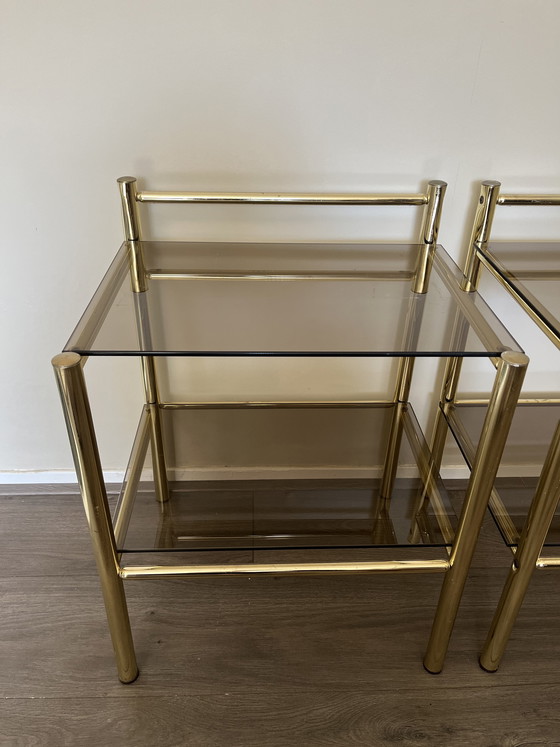 Image 1 of Tables de chevet vintage en laiton doré