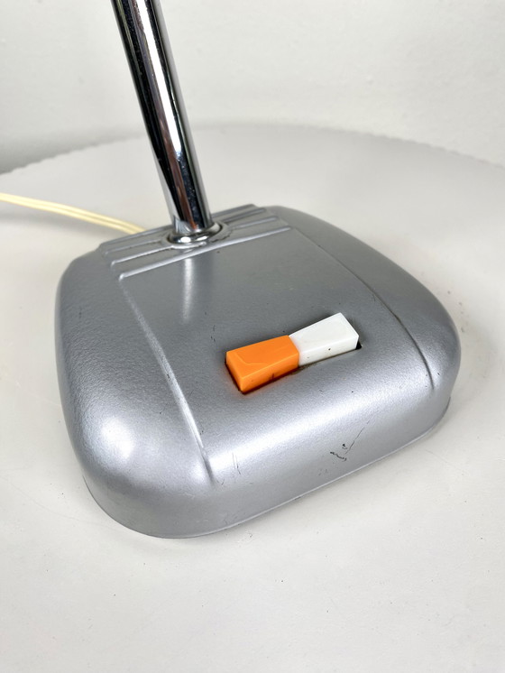 Image 1 of Vintage 1970s Industrial Piano Style Desk/Table Lamp in Grey with a Chrome Gooseneck - Mid-Century Modern Japanese Design