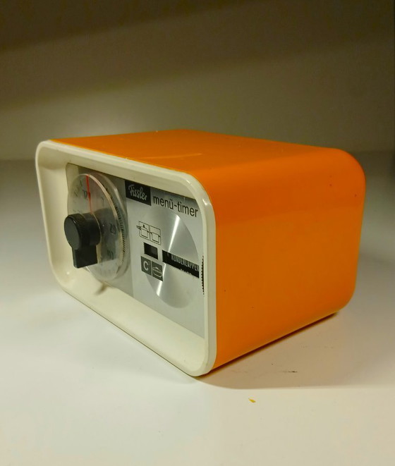Image 1 of (W014) Timer da menu vintage Fissler arancione/giallo degli anni '70, prodotto in Francia
