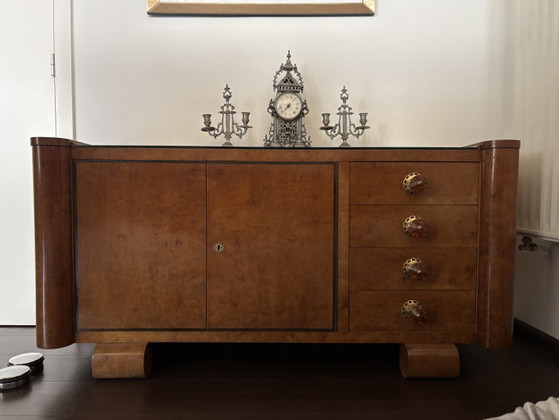 Credenza Art Déco Streamline con piano a specchio — ca. anni '30 – Credenze, Wood, Glass (photo 5 of 5)