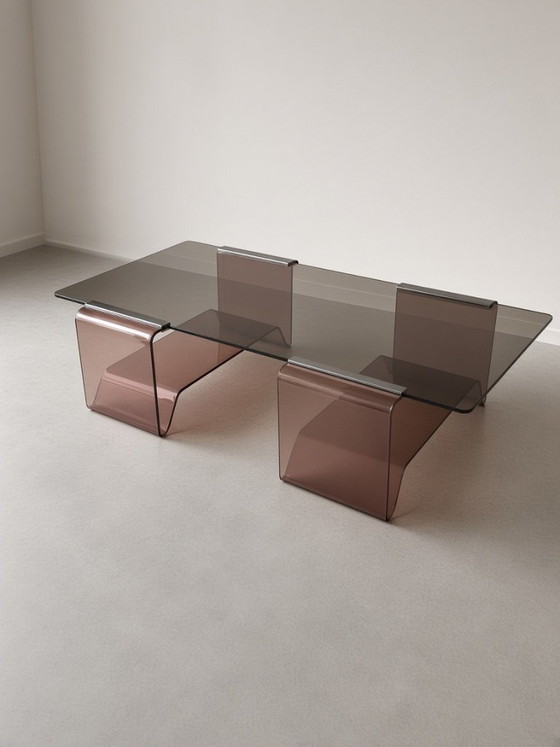 Table basse Roche Bobois Michel Dumas altuglass 1970, Tables basses, Chrome, Marron (photo 2 sur 8)