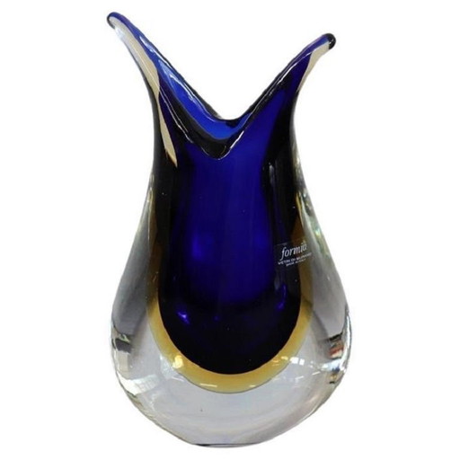 Blue and Yellow Murano Glass Vase by Formia, 1970s
