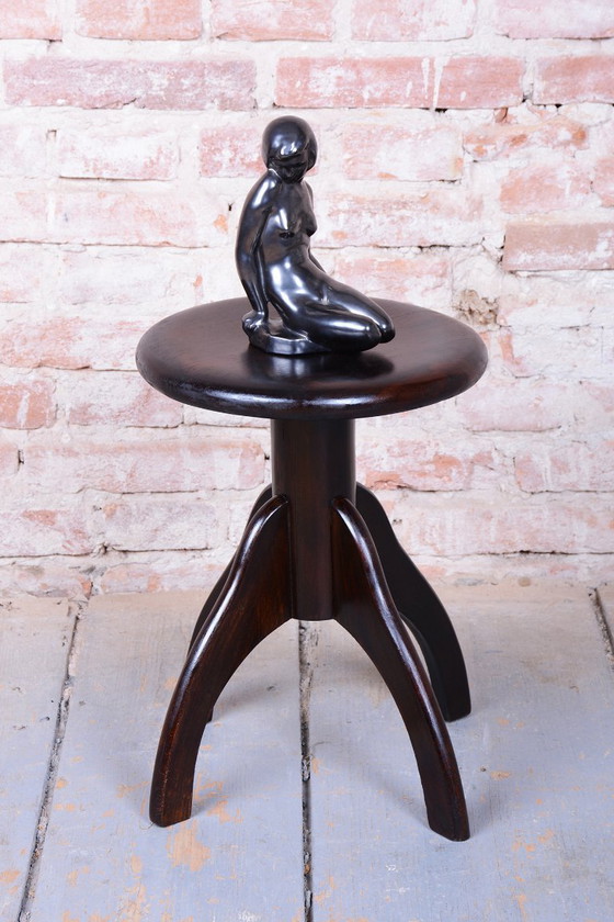 Sgabello da pianoforte Art Déco restaurato, Faggio, Ferro, Lucidatura ravvivata, Ceco, anni '40 – Sgabelli (photo 4 of 8)