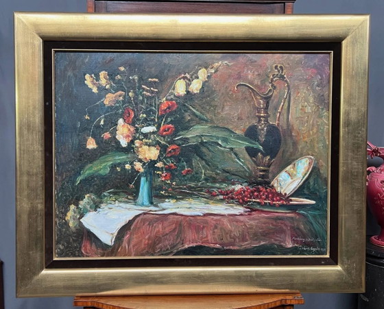 Gyula Takács (1905–2002). Still life with flowers. – Paintings & Drawings, Canvas (photo 3 of 7)