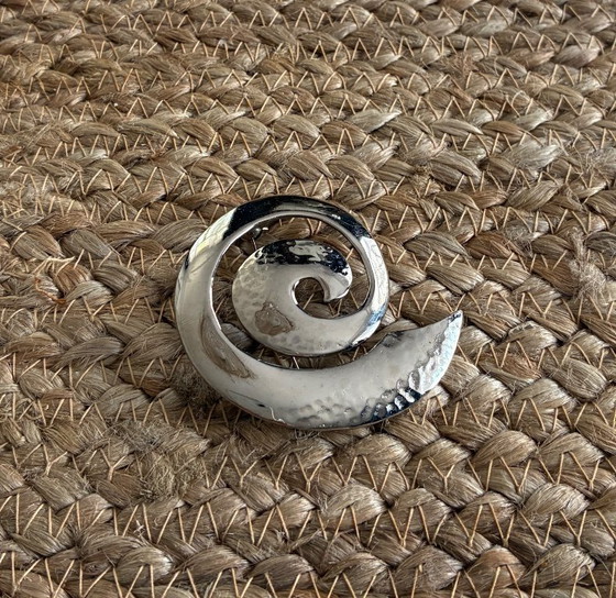 Image 1 of Vintage embossed metal spiral brooch