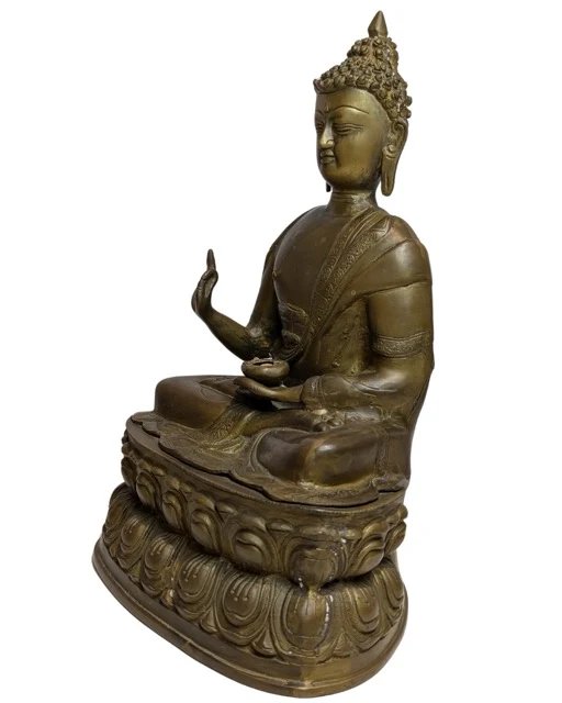 Antiek vuurverguld bronzen Boeddhabeeld – Himalaya, 19e eeuw – Beeldhouwkunst, Gold (photo 7 of 12)