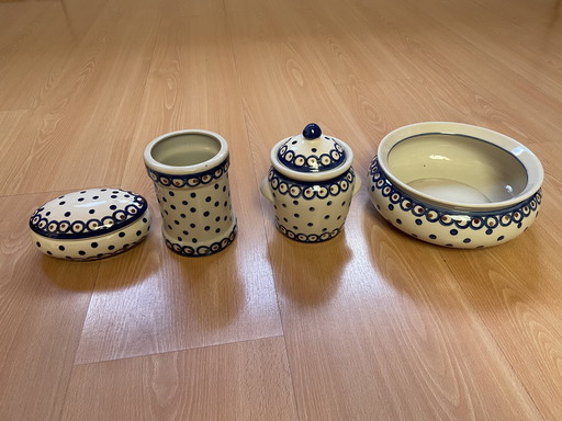 Bathroom Set Ceramic Soap Box, Cotton Jar, Bowl and Large Cup for Example Toothbrushes