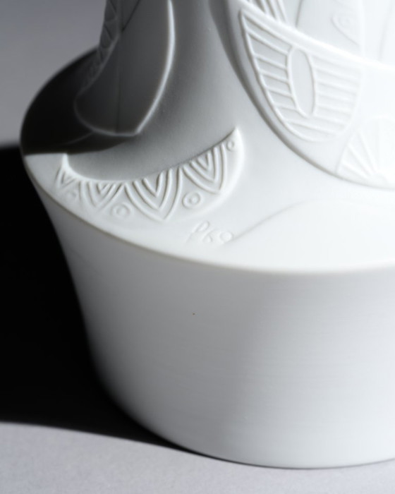 Image 1 of Cuno Fischer Grote vaas Hutschenreuther Bisque Porselein Op Art Reliëf H32cm MCM