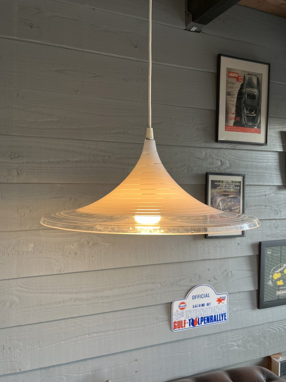 Vintage Meblo witch hat or trumpet swirl deco hanging lamp – Pendant lamps, Plastic (photo 2 of 11)