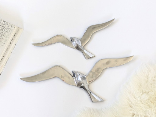 2X Vintage Chrome Seagulls Wall Decor