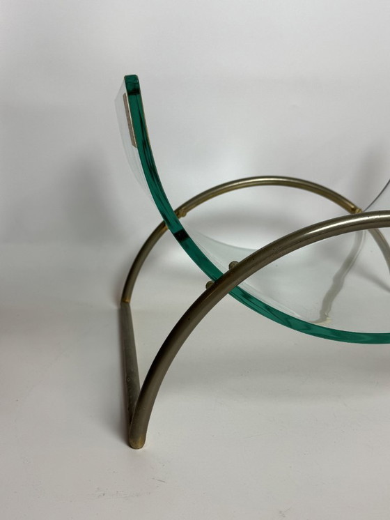 Image 1 of Mid-Century Italian Design Glass and Chrome Magazine Rack with Brass Accdents by Gallotti & Radice, Italy 1970s.
