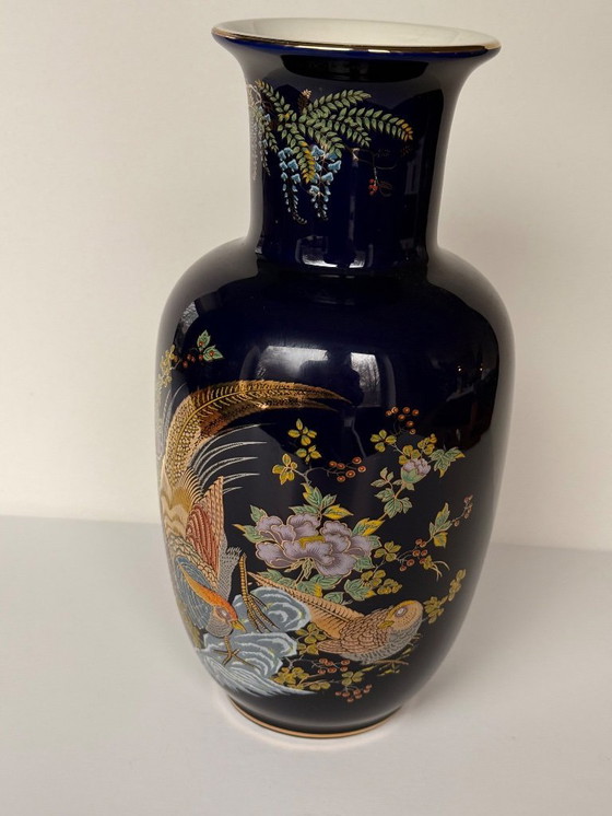 Image 1 of Japanische kobaltblaue Porzellanvase und Schale aus 22-karätigem Gold