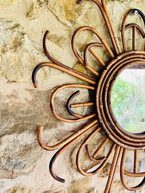 Image 1 of Specchio da parete in rattan e bambù, metà secolo, anni '60