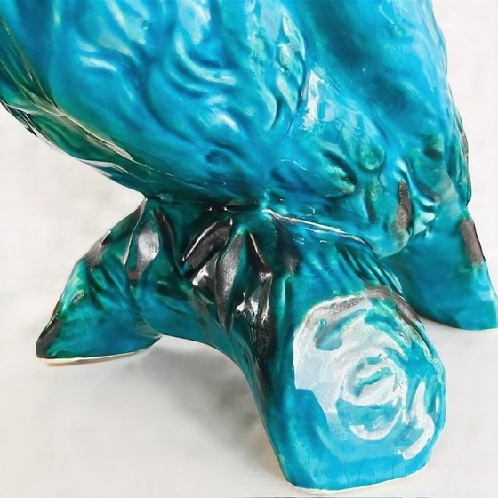 Image 1 of Gufo di metà secolo Jema Holland in ceramica turchese 1950s