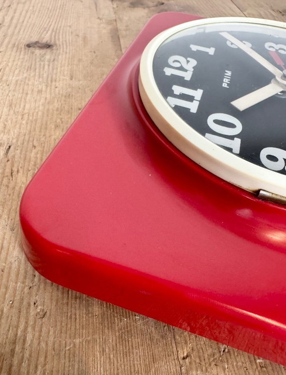 Image 1 of Vintage Red Plastic Wall Clock from Prim, 1970s