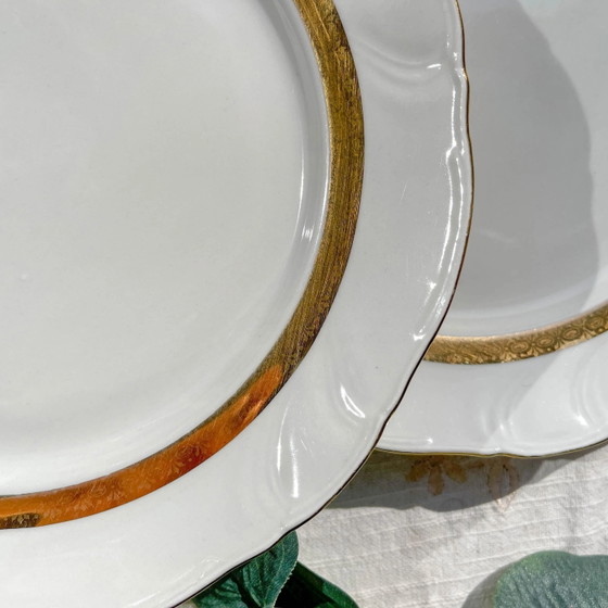 6 Vintage White and Gilded Porcelain Dinner Plates, French Limoges ADP "Ariane" - Elegant Antique French (photo 6 of 9)